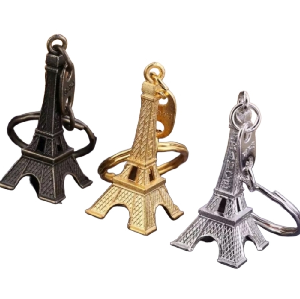 Paris Eiffel Tower Keychain Bronze Copper Silver Gold Travel 3D 4 Key Ring Rings